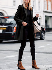 Solid Single Breasted Jacket For Fall & Winter