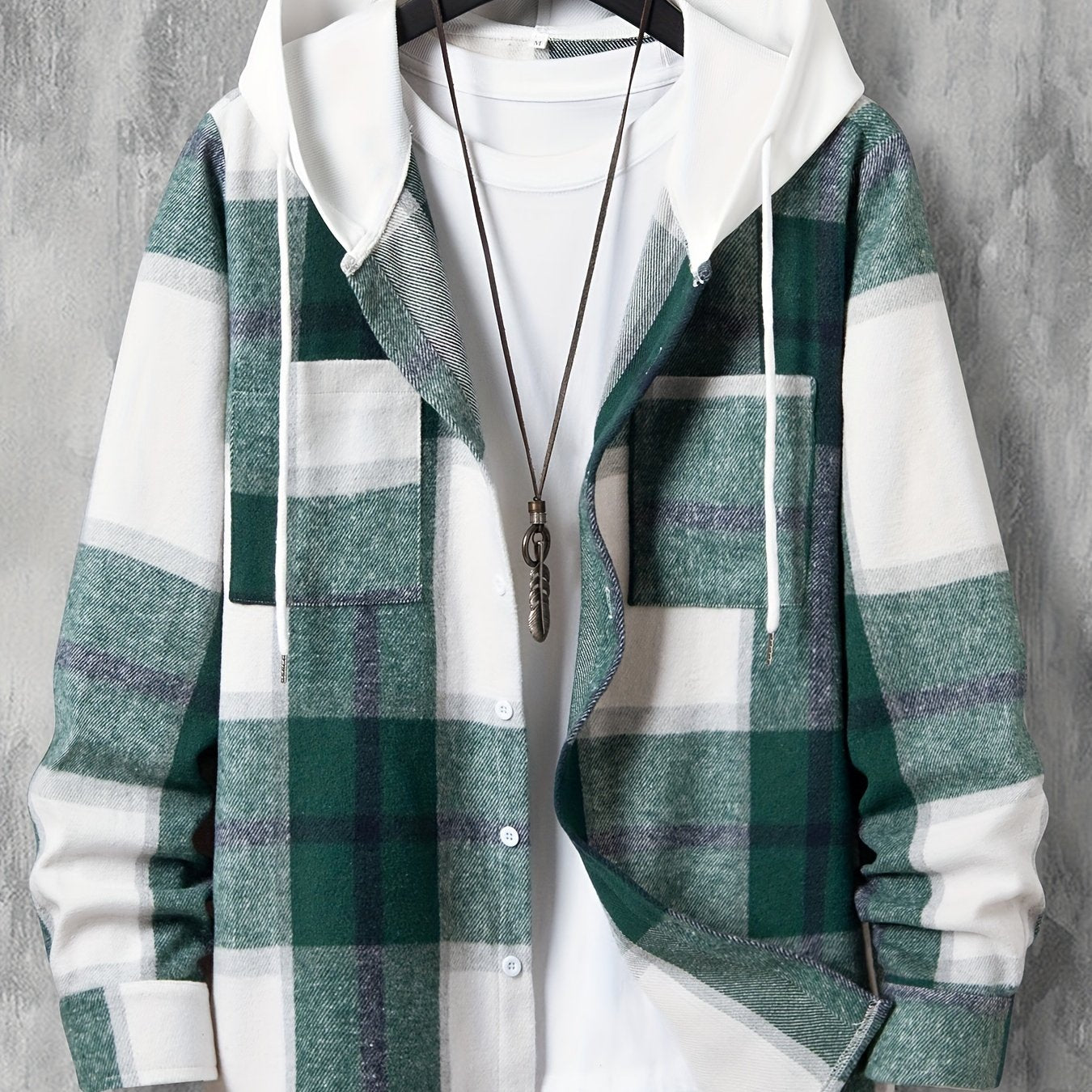Men's Hooded Plaid Long Shirt for Autumn