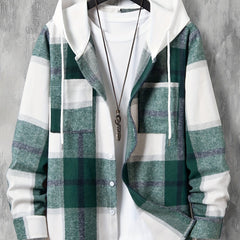 Men's Hooded Plaid Long Shirt for Autumn