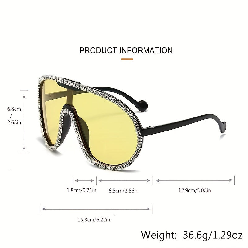 Oversized Shield Rhinestone Sunglasses for Party Club