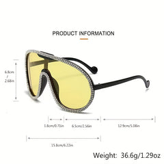 Oversized Shield Rhinestone Sunglasses for Party Club