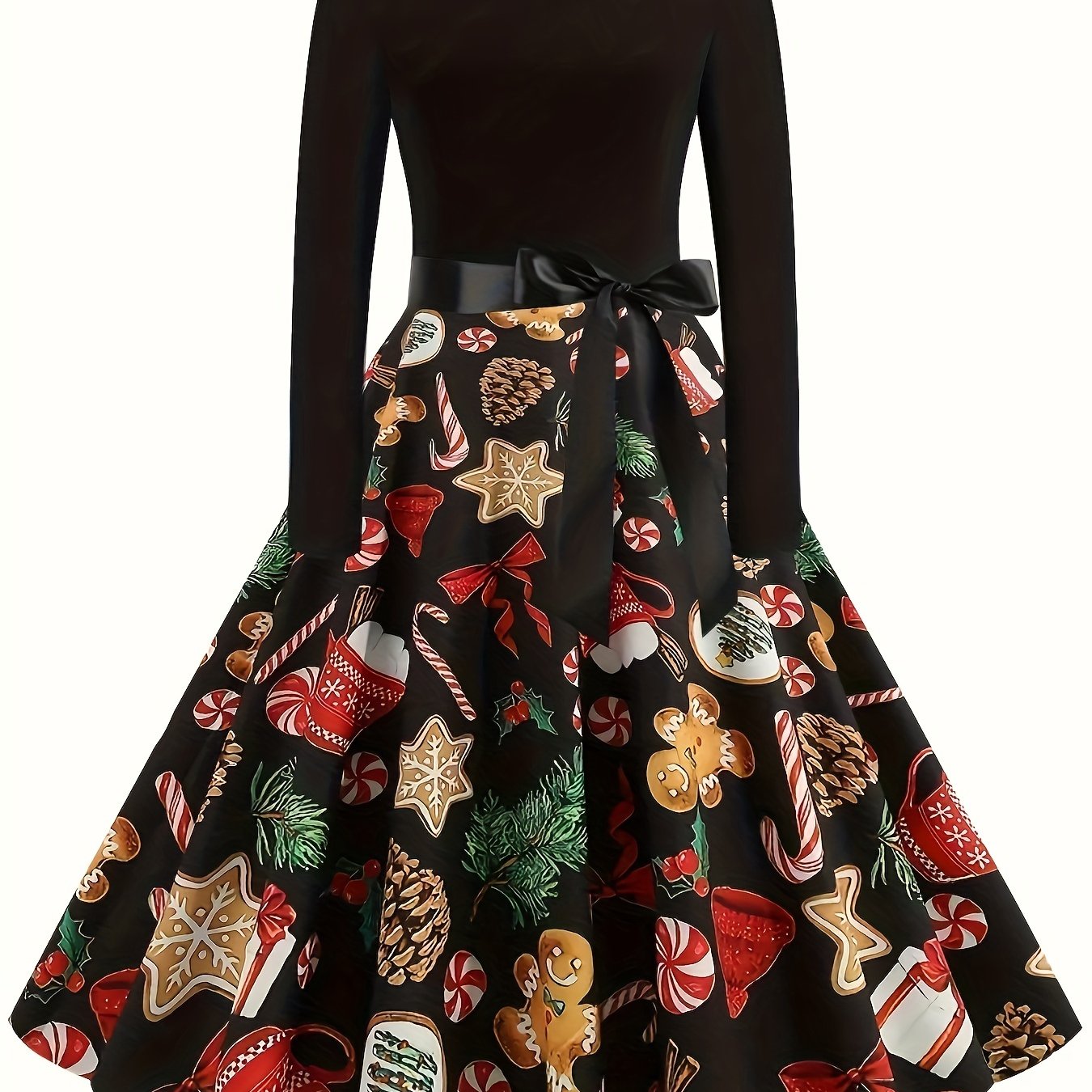 Colorblock Christmas Print Tie Front A-line Maxi Dress