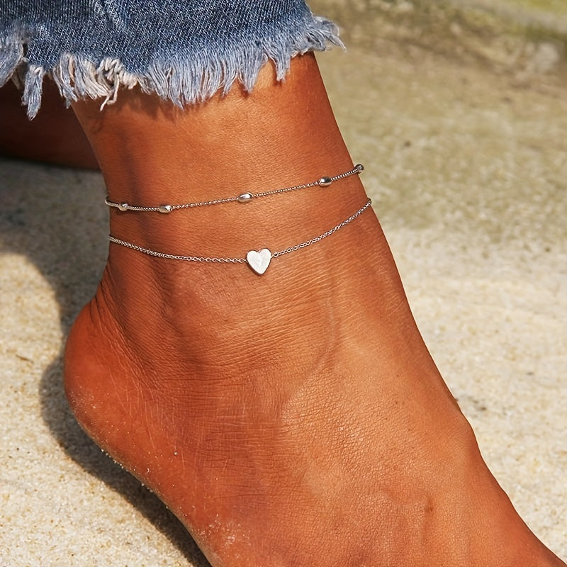 Love Heart Chain Anklet Double Layers Bracelet Women Girls