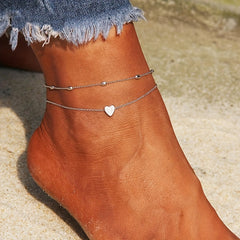 Love Heart Chain Anklet Double Layers Bracelet Women Girls