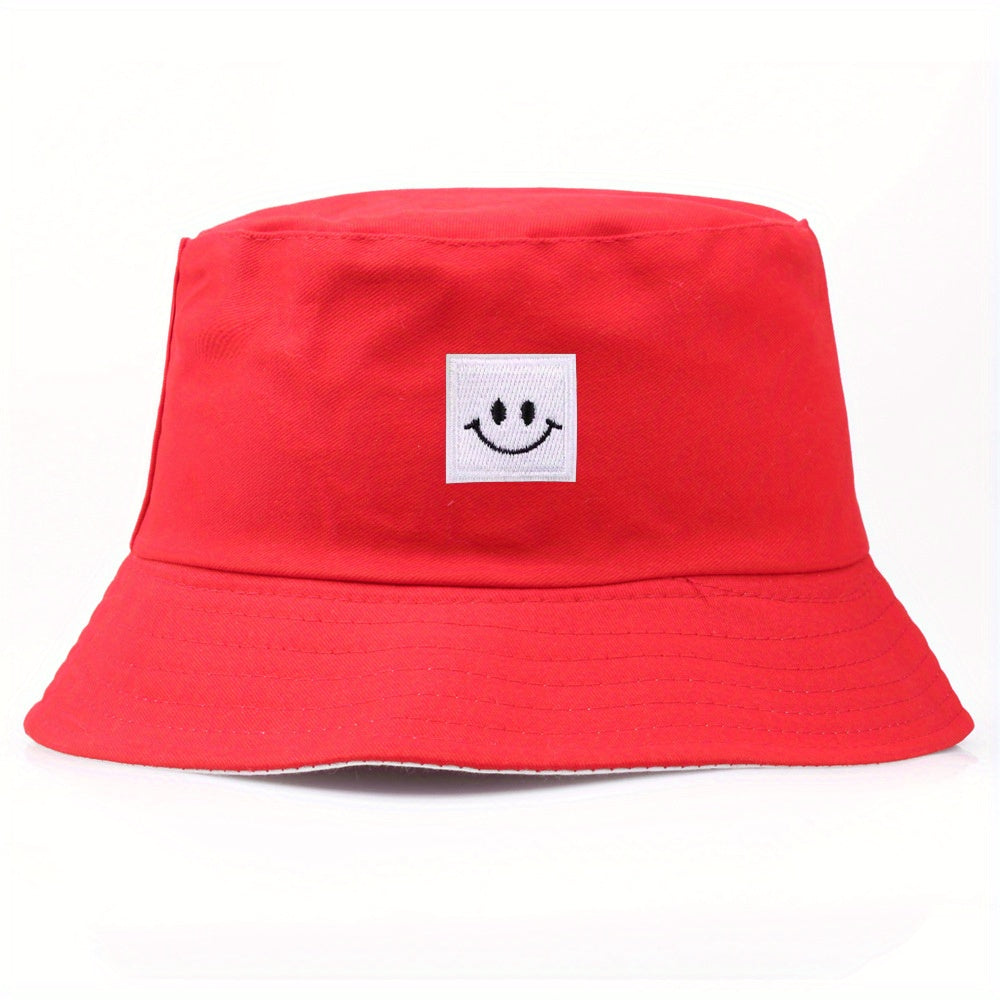 Smiling Face Patch Bucket Hat Lightweight Sunscreen Cap