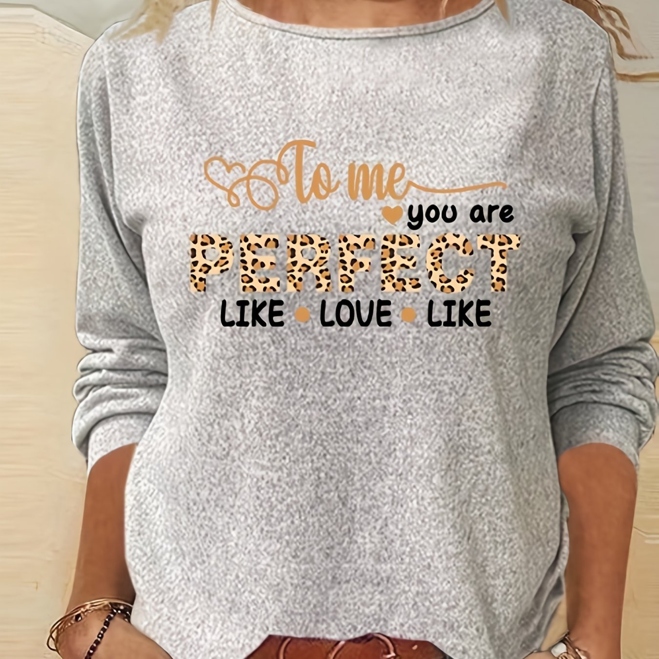 Letter Print Crew Neck T shirt Casual Long Sleeve T shirt Women's Clothing