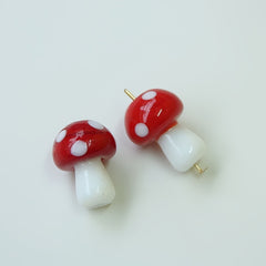 10pcs Red Mushroom Lampwork Glass Loose Beads For DIY Crafts Jewelry Making