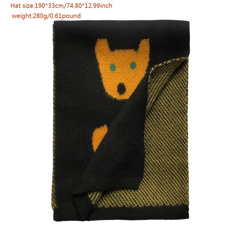 Bear Pattern Thicken Scarf Warm Knitted Scarf Winter