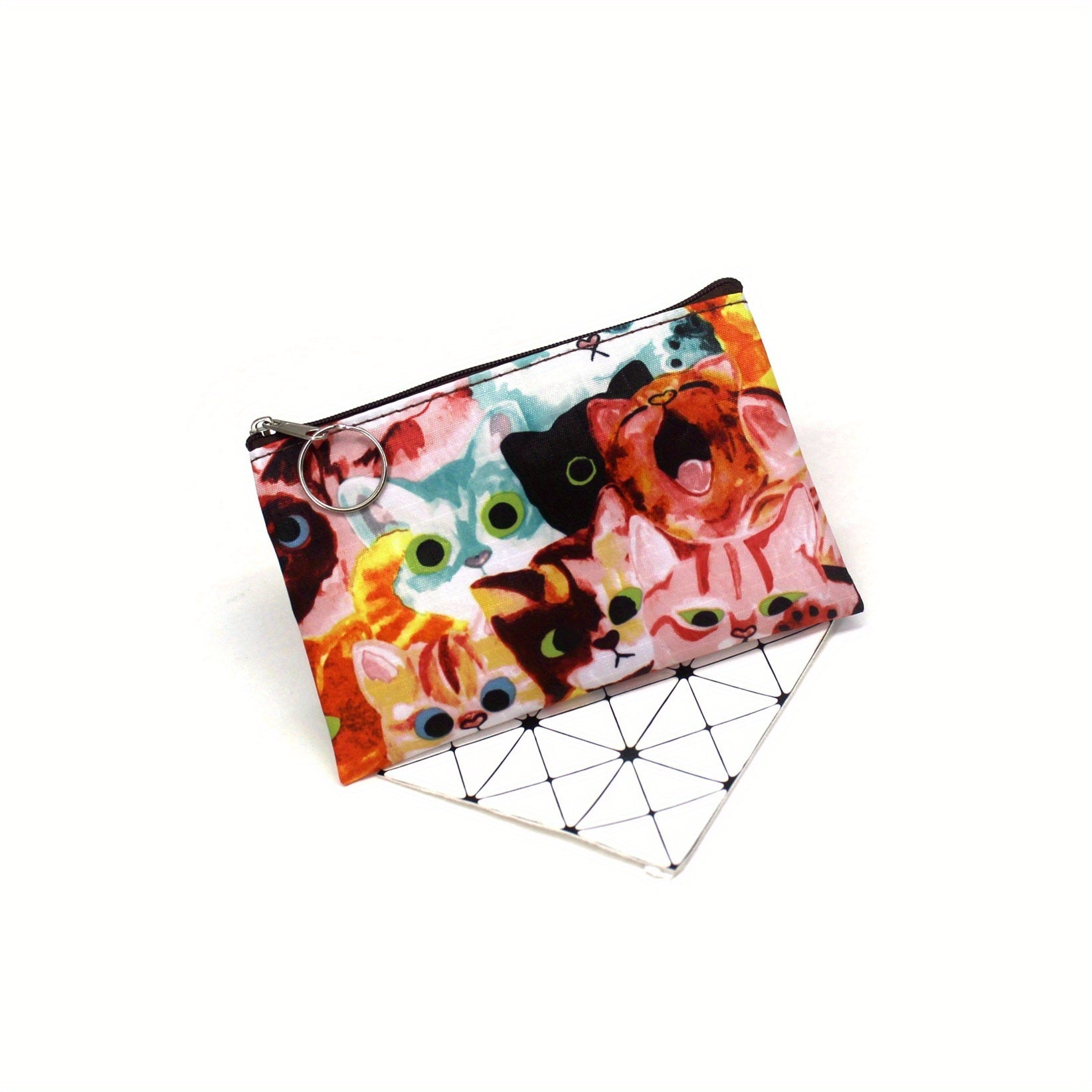 Vintage Kitten Purse Zipper Key Card Bag Small Square Bag