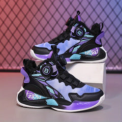 Boy's Basketball Shoes with Rotating Buckle Comfy Breathable Non Slip Sneakers
