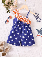 Girls Ruffle Trim Stars Rompers Jumpsuits - Summer Clothes