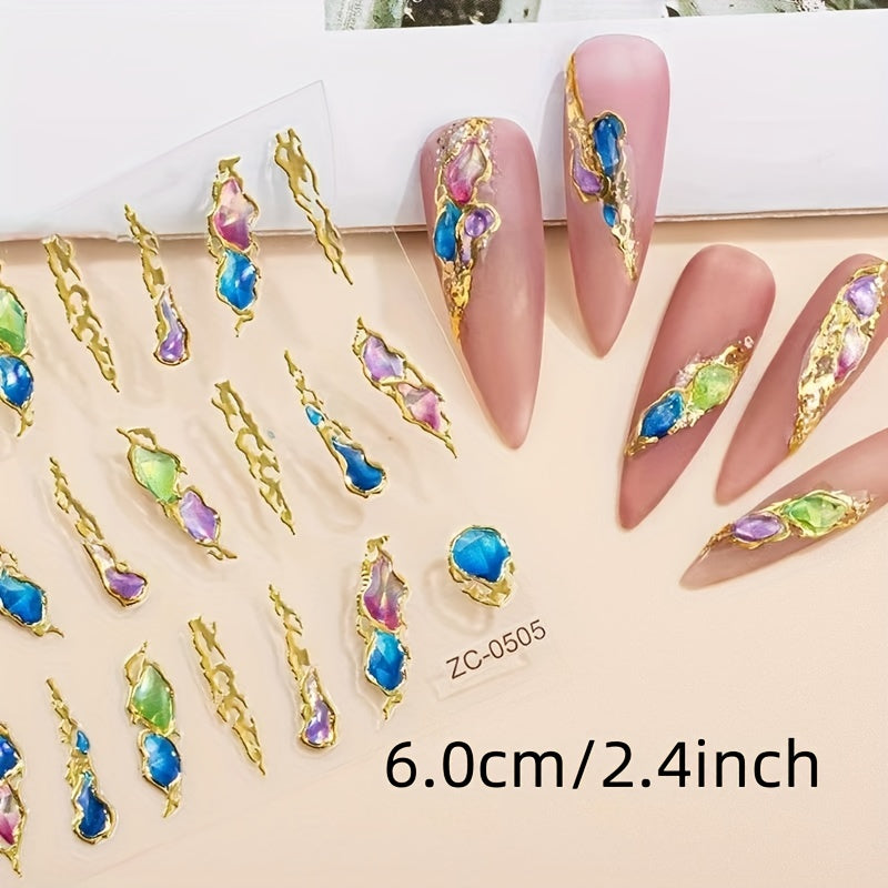 Bronzing Embossed Nail Art Stickers Rhinestone Epoxy 5D Nail Stickers