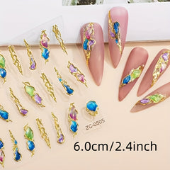 Bronzing Embossed Nail Art Stickers Rhinestone Epoxy 5D Nail Stickers