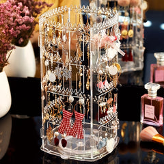 360 Degree Rotating Jewelry Organizer Earring Holder Clear Jewelry Display Rack