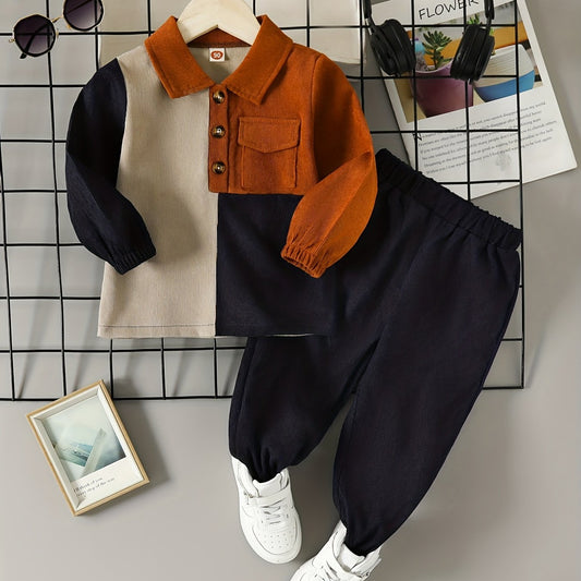 2pcs Toddler Boys Corduroy Shirt & Pants Set Kids Clothes