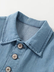 Girls Casual Short Sleeve Denim Jumpsuit Romper With Belt