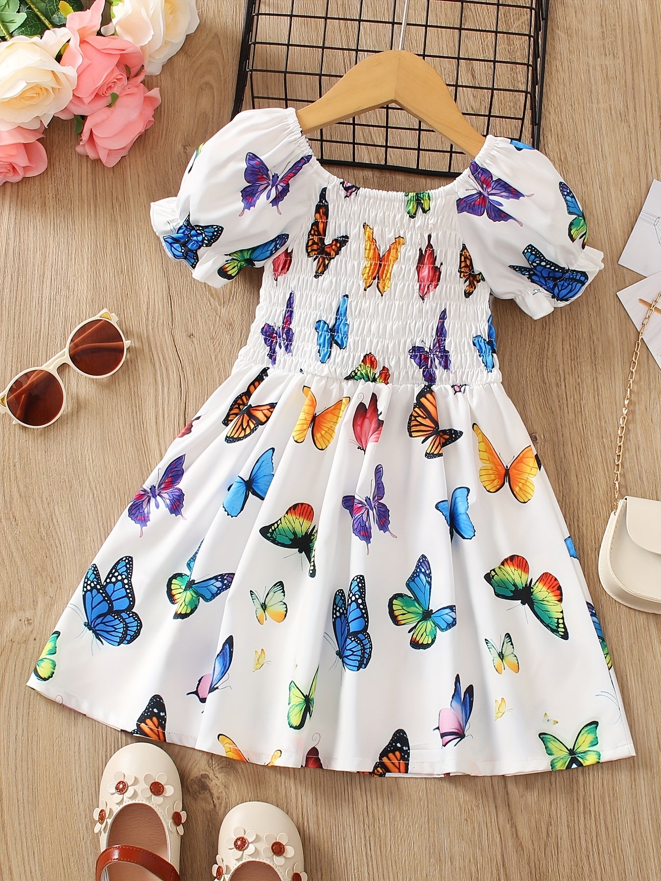 Toddler Girls Colorful Butterfly Graphic Princess Dress For Party