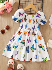 Toddler Girls Colorful Butterfly Graphic Princess Dress For Party