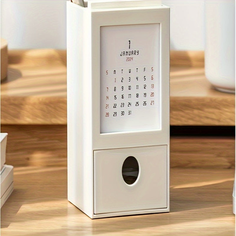Creative Pen Holder Desk Calendar Office Desktop Storage Box