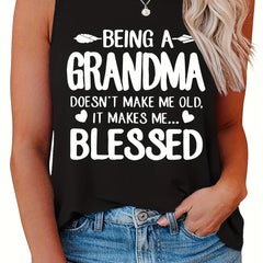 Family Tank Top Women's Plus Slogan Print Round Neck Stretch