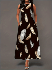 Feather Print Tank Dress With Pockets
