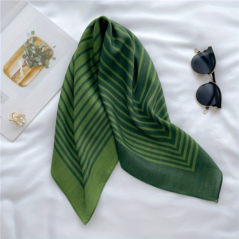 Green Velvet Scarf Thin Stripe Print Square Scarf Bandana Women Headscarf