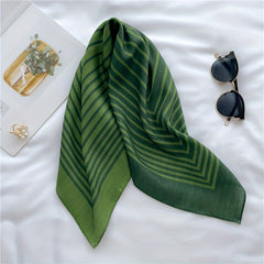 Green Velvet Scarf Thin Stripe Print Square Scarf Bandana Women Headscarf