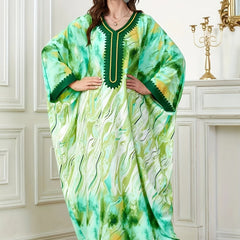 Abaya Dress Women's Plus Tie Dye & Fluid Print Batwing Sleeve V Neck