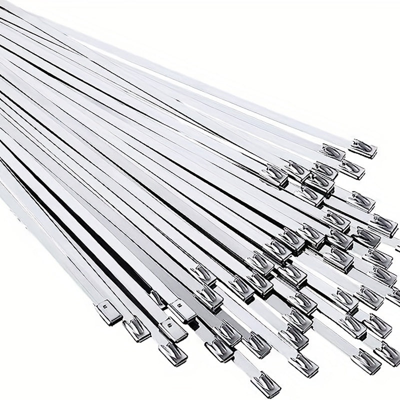 50pcs Metal Zip Ties 304 Stainless Steel Heavy Duty Self-locking Cable Ties