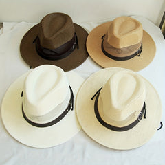 Mesh Hollow Fedora Sun Hat Wide Brim Cowboy Straw Jazz Hat
