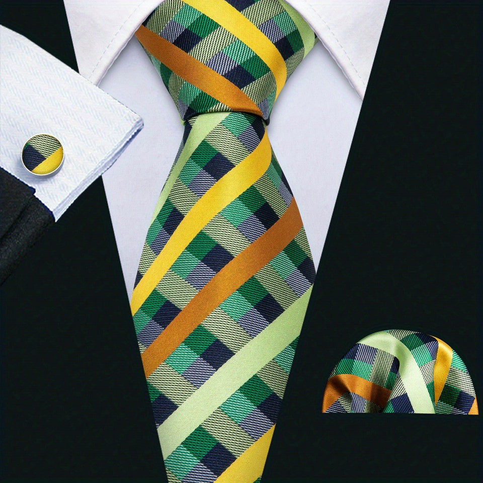 Barry Wang Men's Silk Tie Set Business Classic Check Plaid Necktie