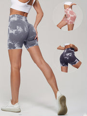 3pcs Seamless Tie Dye Butt Lifting Sports Shorts High Waist Yoga Running
