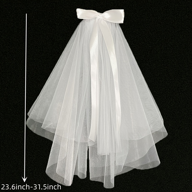 Bride's Pearl Bow Veil Head Jewelry