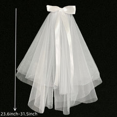 Bride's Pearl Bow Veil Head Jewelry