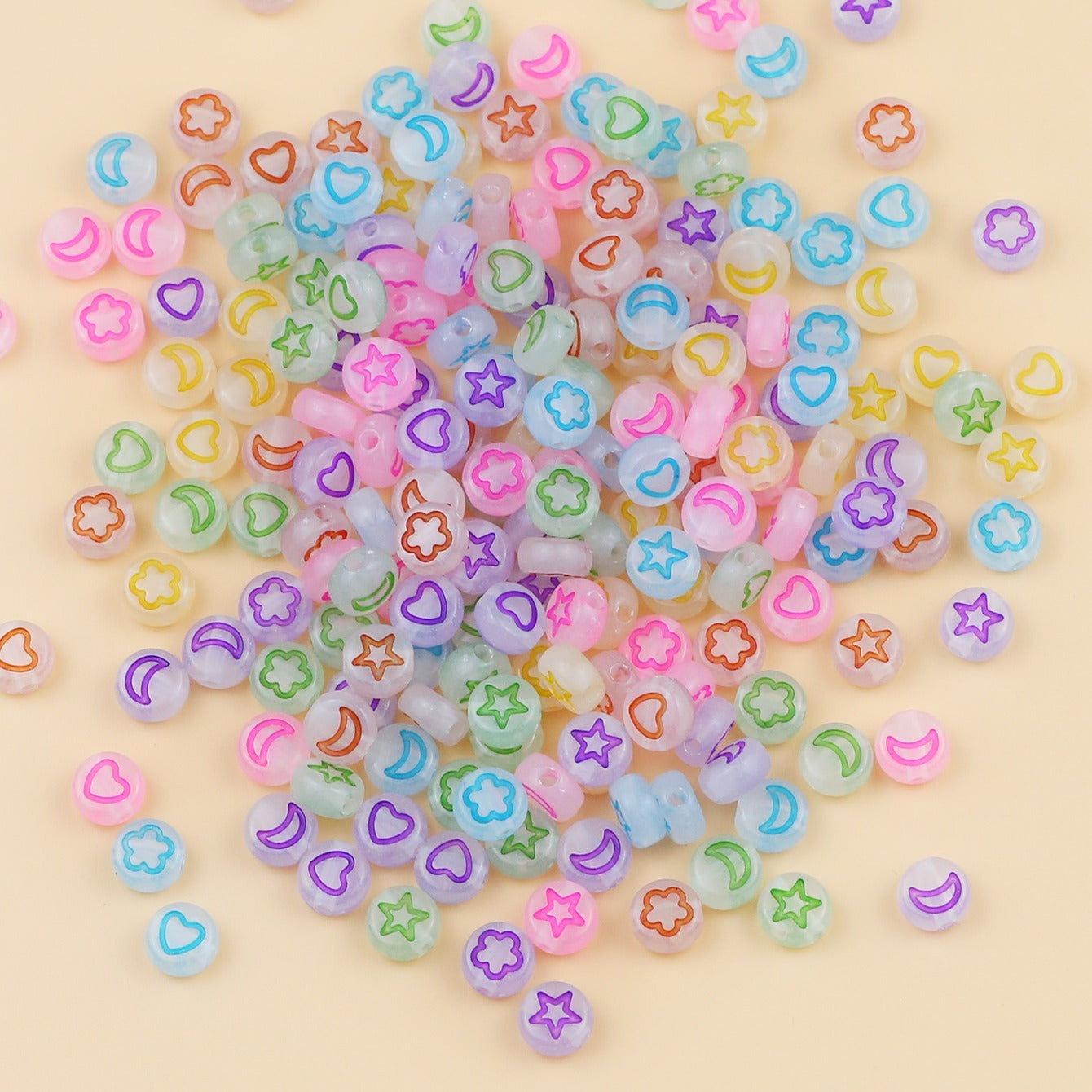 200pc Luminous Star Moon Acrylic Shape Beads For Jewelry Making