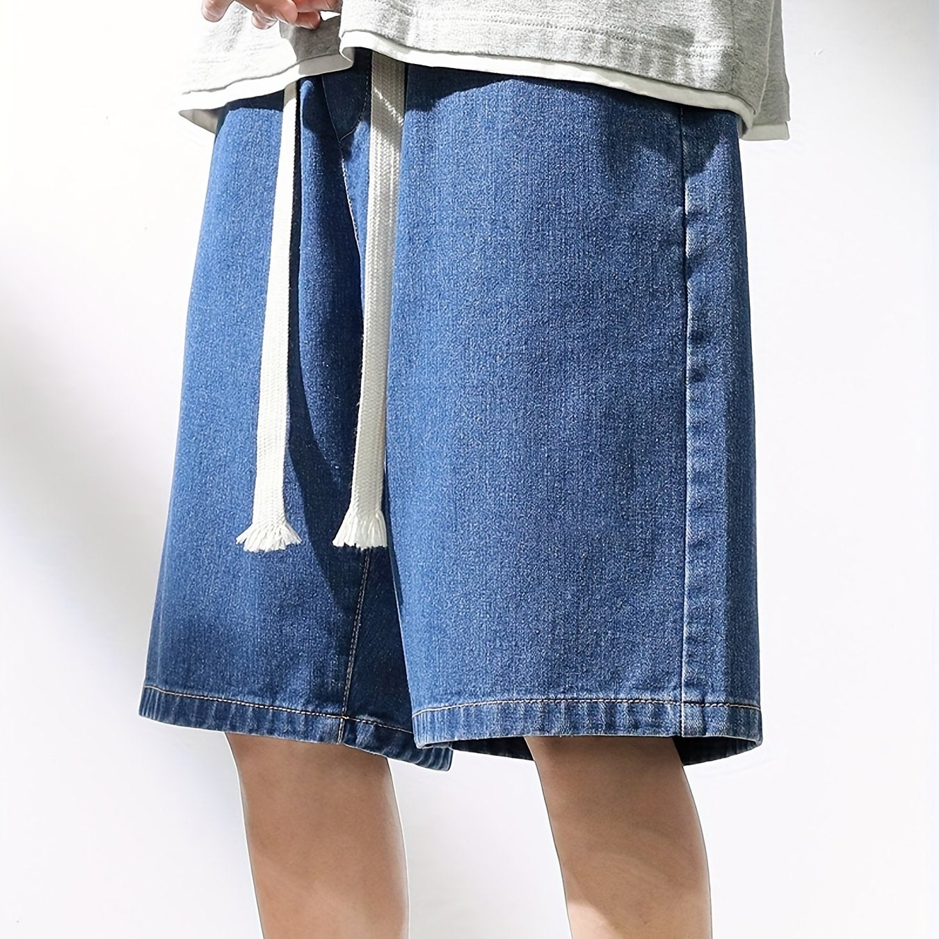 Men's Casual Loose Fit Denim Shorts with Drawstring Waist