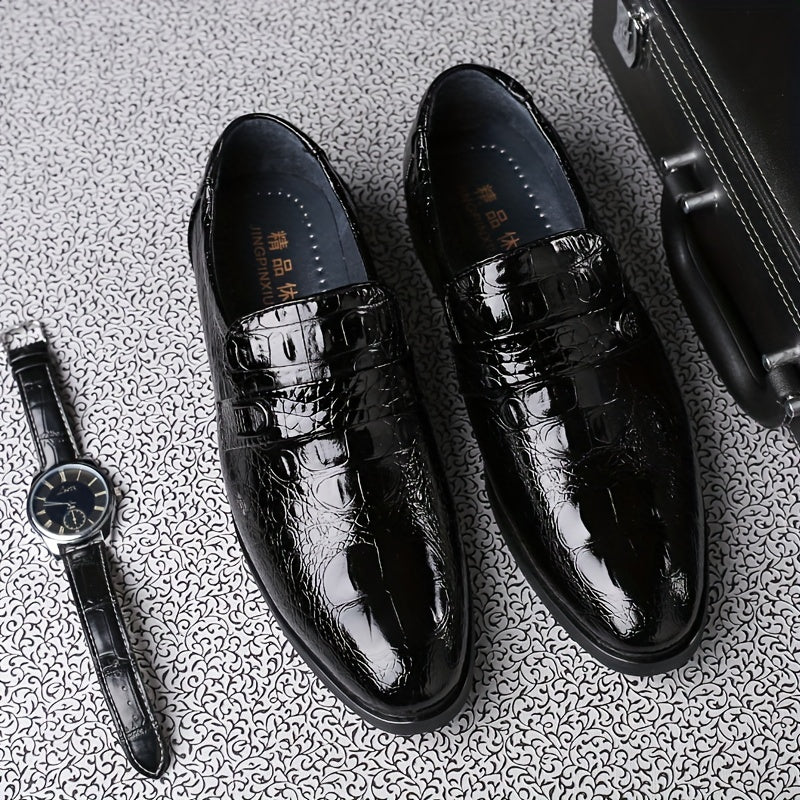 Men's Crocodile Pattern Slip On Formal Shoes Wear-resistant Non Slip