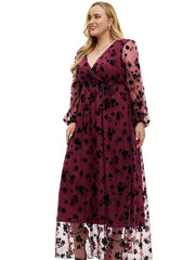 Women's Floral Print Surplice Neck Mesh Dress