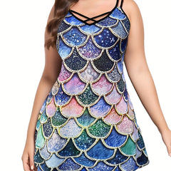 Mermaid Print Criss Cross V Neck Cami Dress