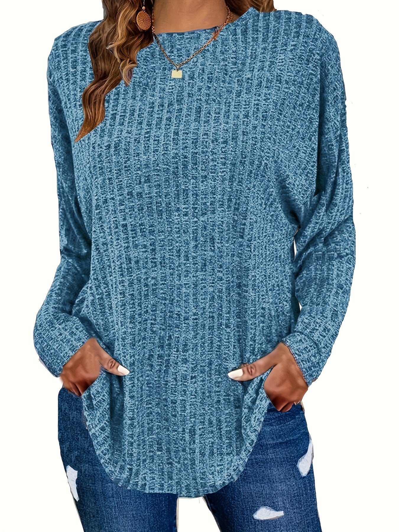 Solid Ribbed Long Sleeve Knit Top