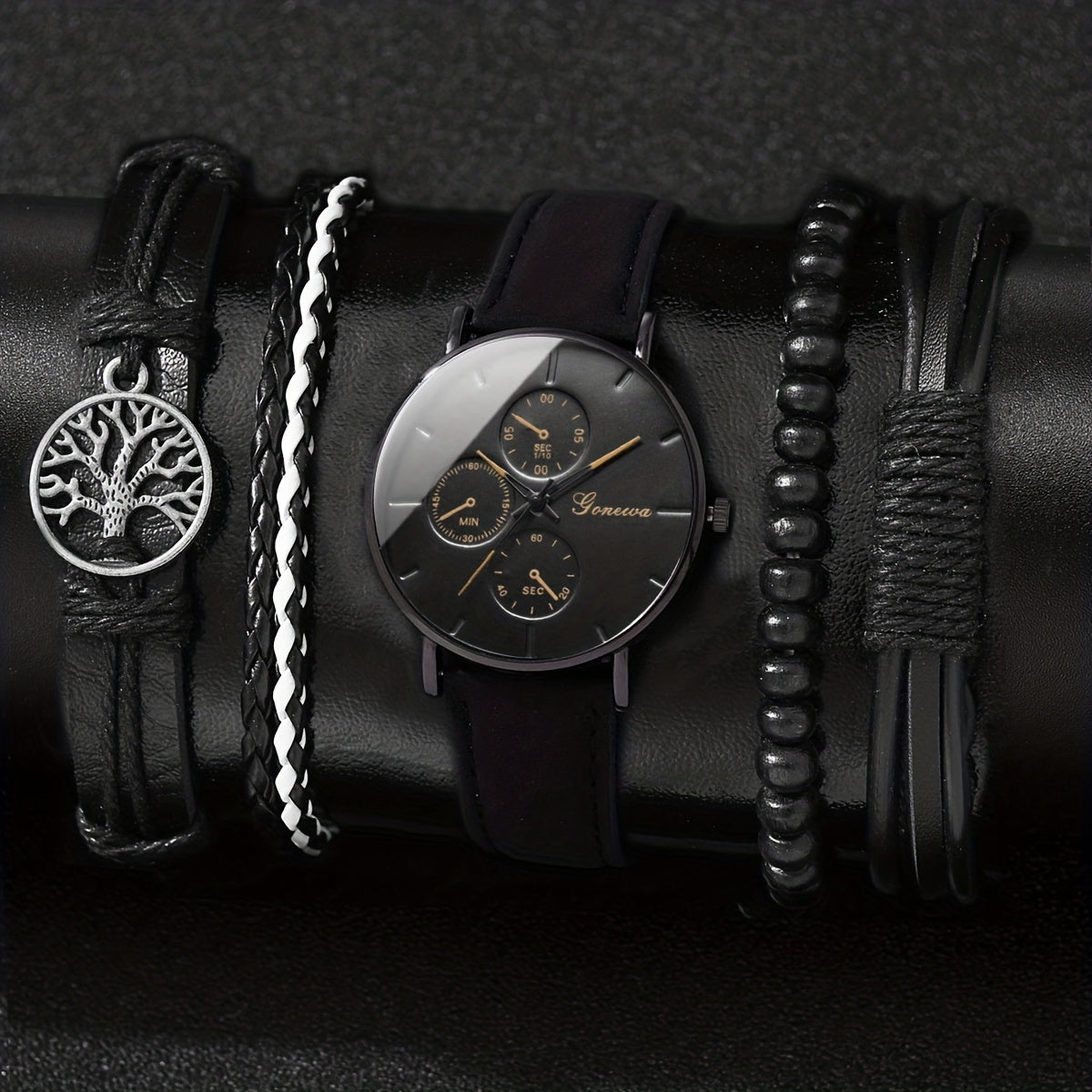 Men's Scale Dial Watch & 4 Bracelets Set - Children's Gift
