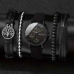 Men's Scale Dial Watch & 4 Bracelets Set - Children's Gift