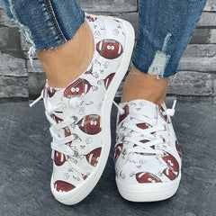 Cartoon Rugby Pattern Women's Flat Shoes Lightweight Soft And Comfortable