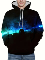 Starry Sky Print Hoodie for Men - Comfy Pullover with Kangaroo Pocket
