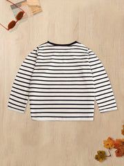 Boys Cartoon Lion Long Sleeve T shirt Striped Cotton Top