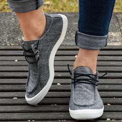 Women's Deep Grey Flat Lace Up Walking Shoes Comfortable Slip On Canvas Sneakers
