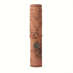 Retro Pencil Case Canvas Faux Leather Large Capacity Roll Pencil Bag
