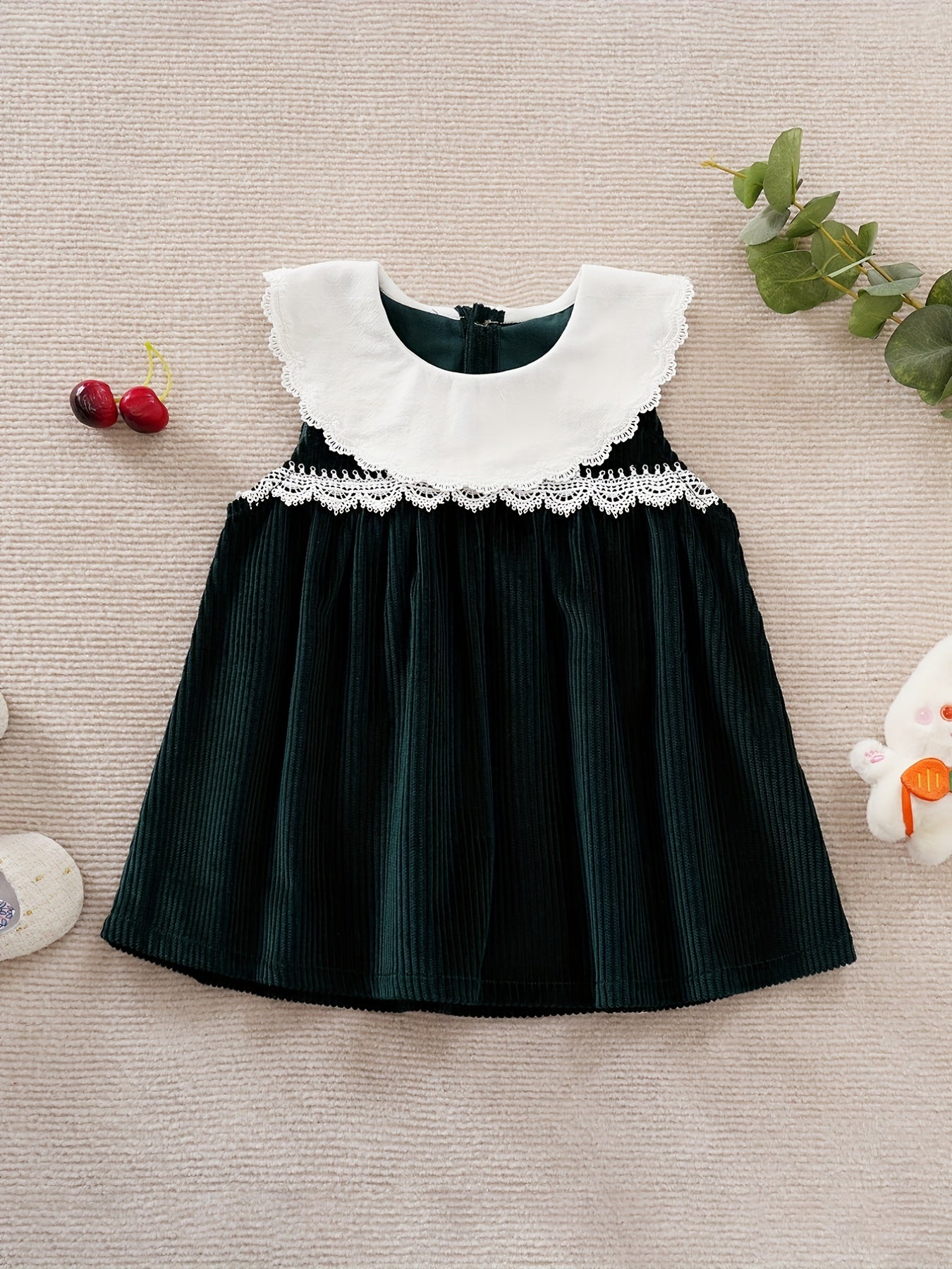 Corduroy Lace Trim Baby Girls Dress