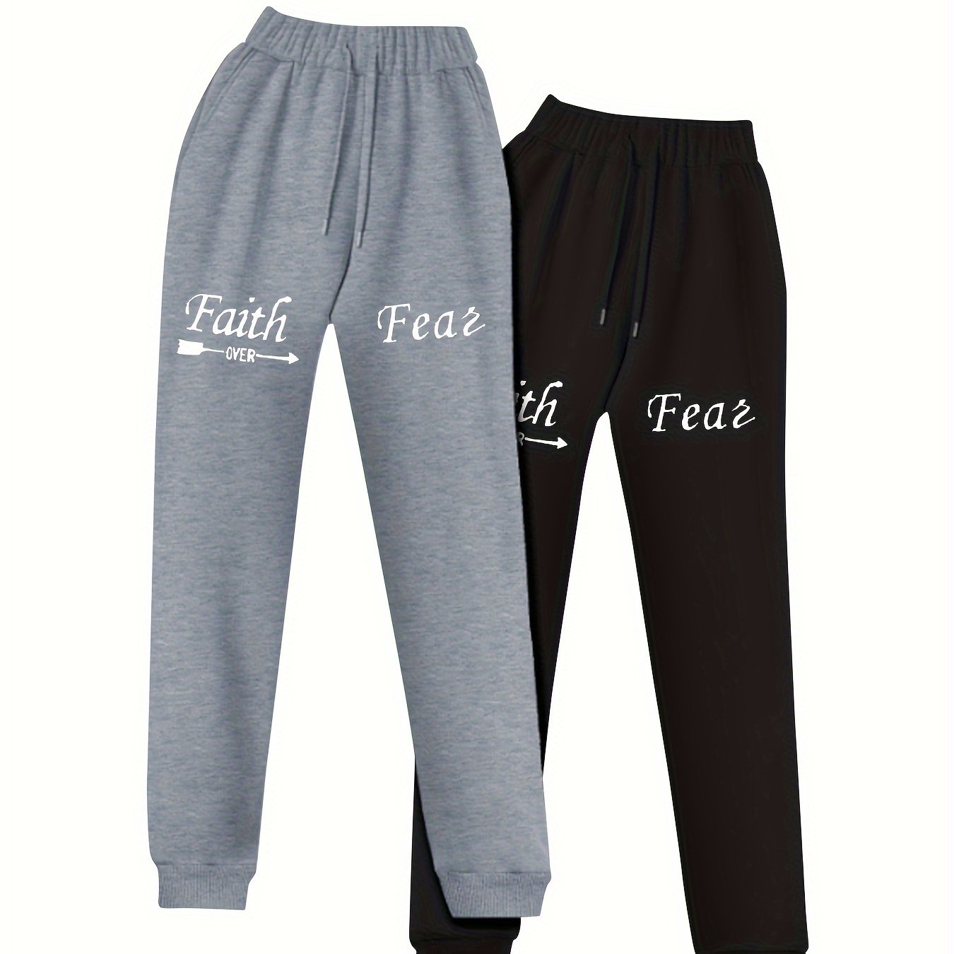 2 Pack Women's Letter Print Fleece Liner Joggers 2 Piece Set