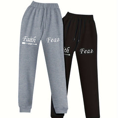 2 Pack Women's Letter Print Fleece Liner Joggers 2 Piece Set